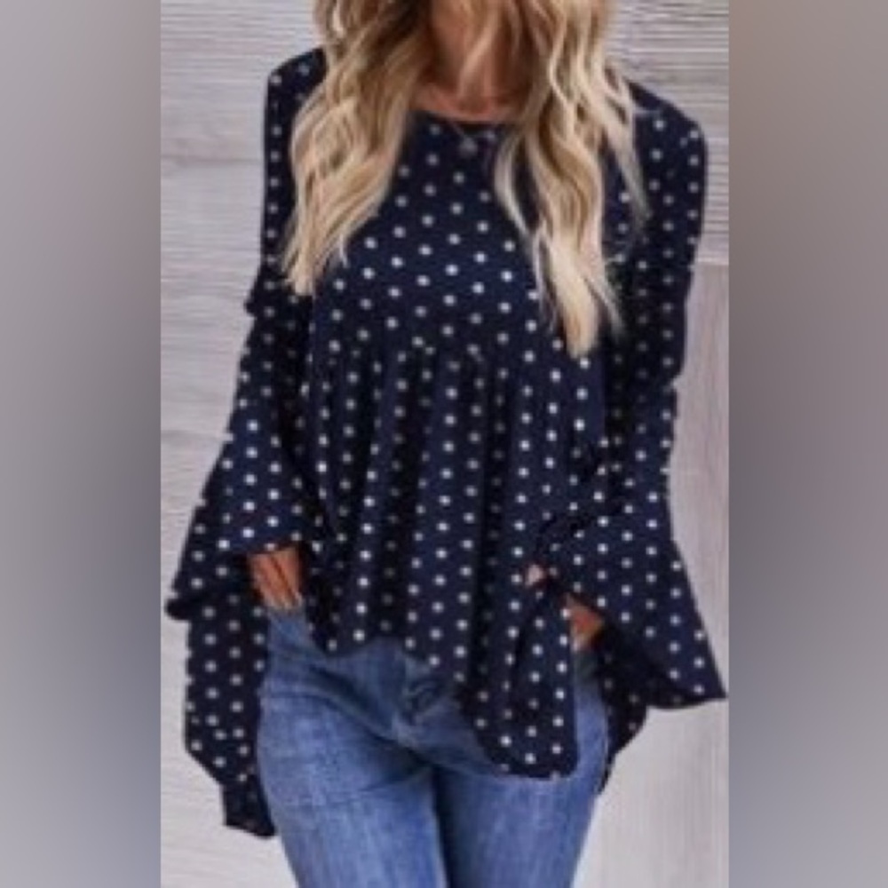 Navy Polka Dot Women's Top New